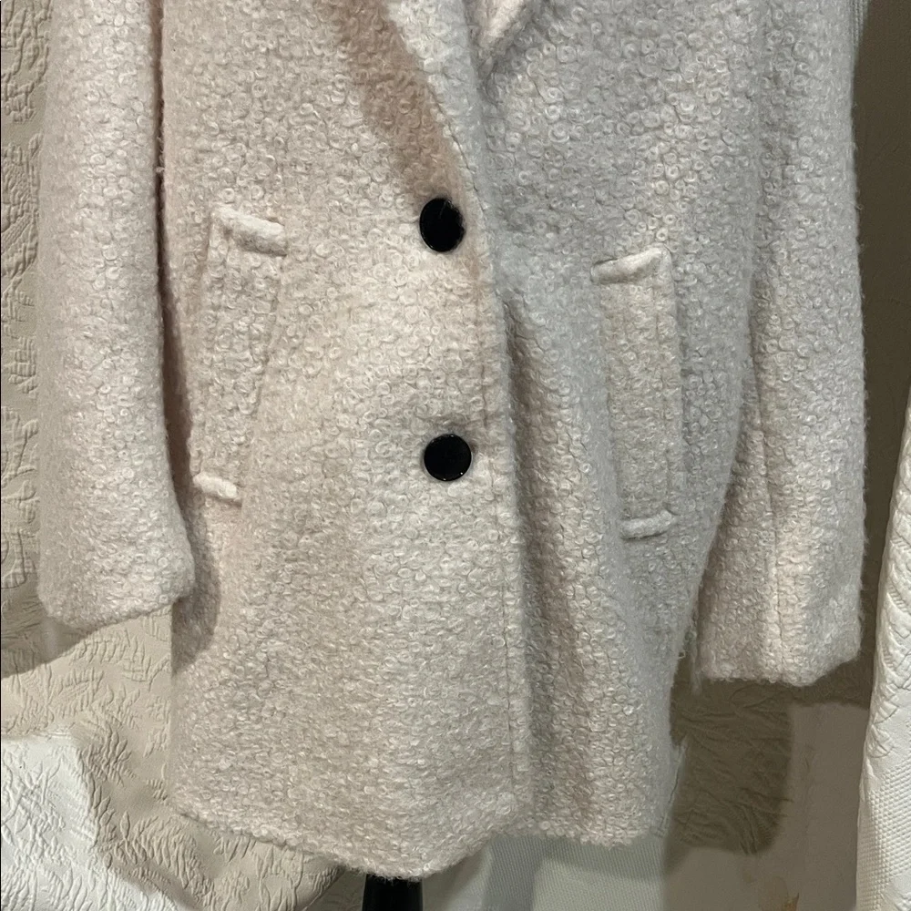 Bershka boucle coat in ecru,‎ size medium
